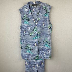 Connected Apparel Tropical Two Piece Matching Top and Cropped Pants Size 10 EUC
